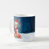 Mug Rough Collie Chien en neige avec cadeaux de Noël (Devant gauche)