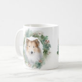 Mug Rough Collie Christmas Wreath Festive Pup (Devant gauche)