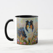 Mug Rough Collie dans le champ de fleurs - impressionn (Gauche)