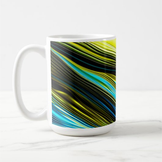 Mug Rouleaux de soie et de satin Abstraits bleu et or (Gauche)