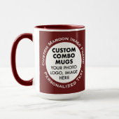 Mug Round Frame 2 Photo Text Large Maroon Custom Combo (Gauche)