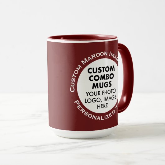 Mug Round Frame 2 Photo Text Large Maroon Custom Combo (Devant droit)