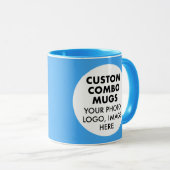 Mug Round Frame 2 x Photo Logo Light Blue Custom Combo (Devant droit)