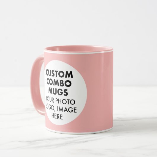 Mug Round Frame 2 x Photo Logo Pink Custom Combo (Devant gauche)