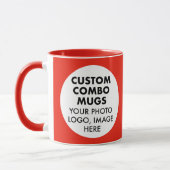 Mug Round Frame 2 x Photo Logo Red Custom Combo (Gauche)