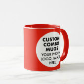 Mug Round Frame 2 x Photo Logo Red Custom Combo (Devant droit)