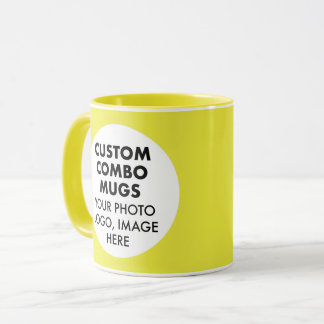 Mug Round Frame 2 x Photo Logo Yellow Custom Combo