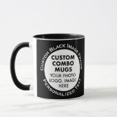 Mug Round Frame 2 x Photo + Text Black Custom Combo (Gauche)