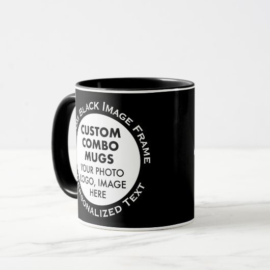 Mug Round Frame 2 x Photo + Text Black Custom Combo (Devant gauche)