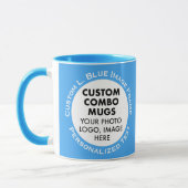 Mug Round Frame 2 x Photo Text Light Blue Custom Combo (Gauche)