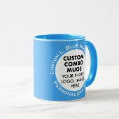 Mug Round Frame 2 x Photo Text Light Blue Custom Combo (Devant droit)