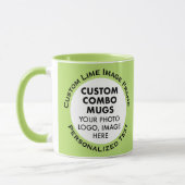 Mug Round Frame 2 x Photo Text Lime Green Custom Combo (Gauche)