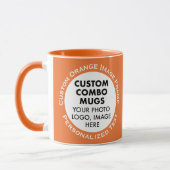 Mug Round Frame 2 x Photo + Text Orange Custom Combo (Gauche)