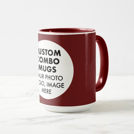 Mug Round Frame Photo Logo Large Maroon Custom Combo (Devant droit)
