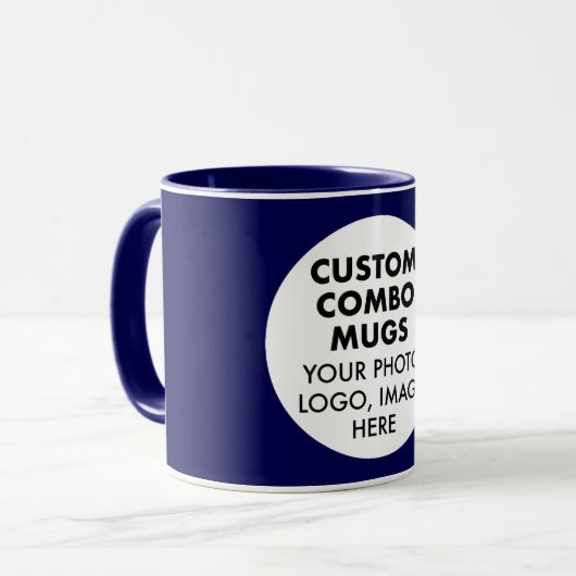 Mug Round Frame Photo Logo Navy Blue Custom Combo (Devant gauche)