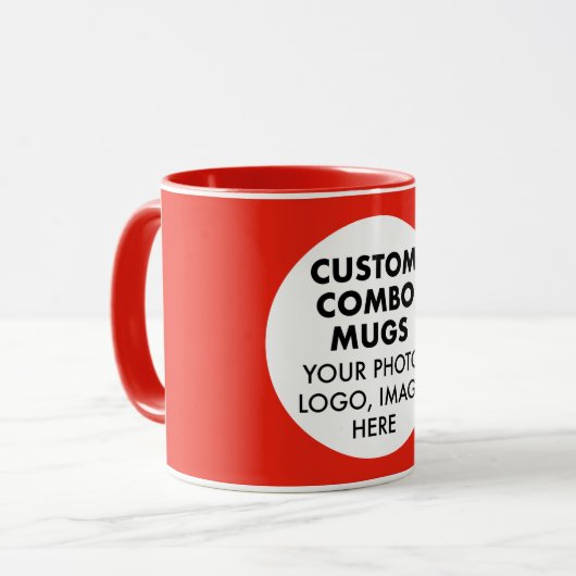 Mug Round Frame Photo Logo Red Custom Combo (Devant gauche)