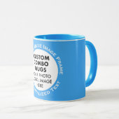 Mug Round Frame Photo + Text Light Blue Custom Combo (Devant droit)