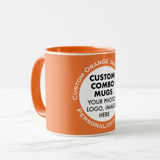 Mug Round Frame Photo + Text Orange Custom Combo (Devant gauche)