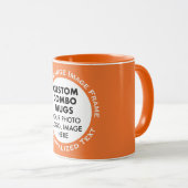 Mug Round Frame Photo + Text Orange Custom Combo (Devant droit)