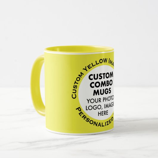 Mug Round Frame Photo + Text Yellow Custom Combo (Devant gauche)