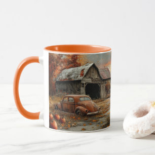 Mug Route de campagne et grange d'automne vintage