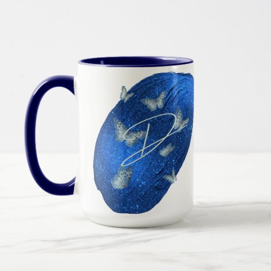 Mug Royal Blue Butterflies Initiales Lettre D Monogram (Gauche)