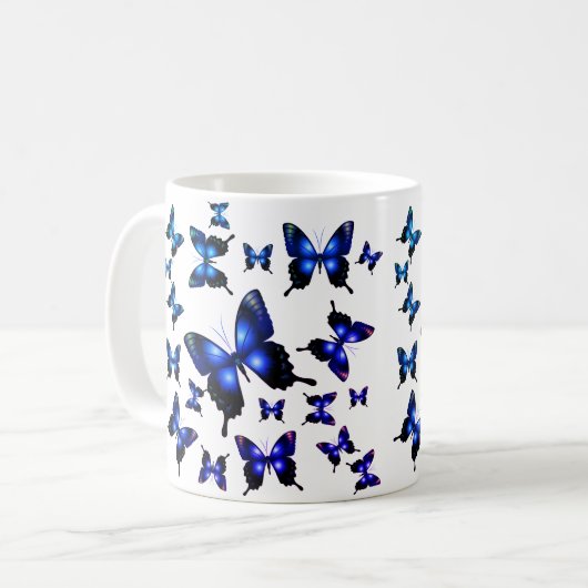 Mug Royal Blue Elegant Whimsical Butterflies (Devant gauche)