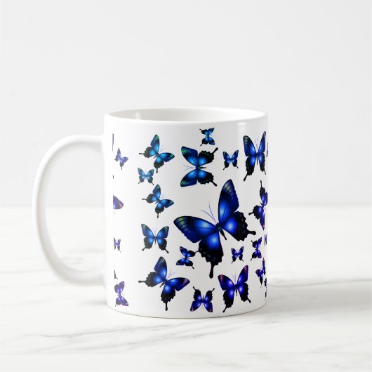Mug Royal Blue Elegant Whimsical Butterflies (Gauche)