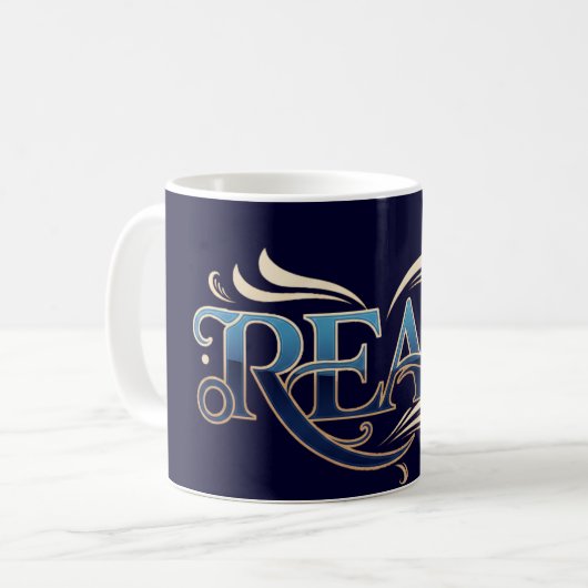 Mug Royal Ornate Blue & Gold "READ" Masterpiece (Devant gauche)