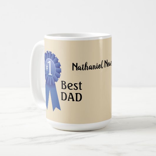 Mug Ruban bleu #1 Papa personnalise avec le nom (Devant gauche)