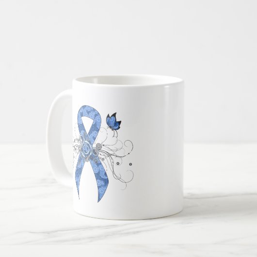 Mug Ruban bleu Paisley avec papillon (Devant gauche)