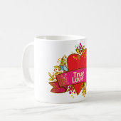 Mug Ruban de cœur de véritable amour avec éléments flo (Devant gauche)