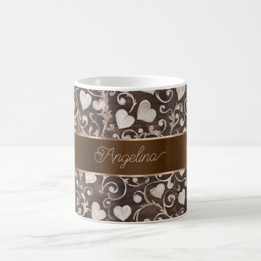 Mug Ruban de cœurs crème marron (Centre)