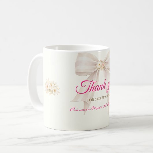 Mug Ruban de princesse à nœud rose Merci Café (Devant gauche)