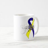 Mug Ruban de sensibilisation bleu et jaune avec papill (Devant droit)