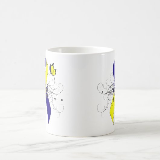 Mug Ruban de sensibilisation bleu et jaune avec papill (Centre)