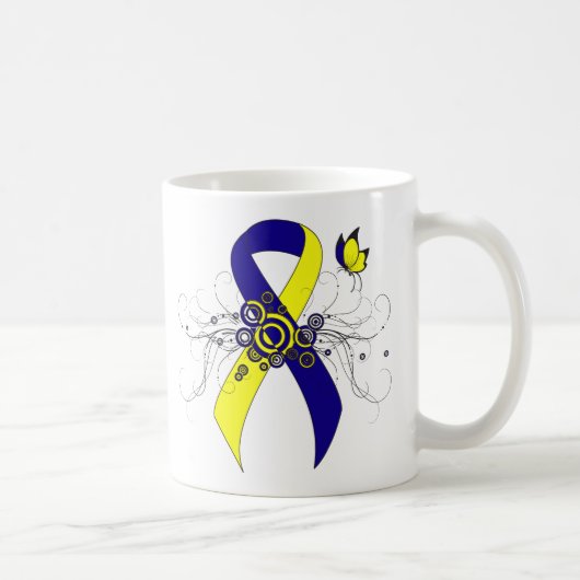 Mug Ruban de sensibilisation bleu et jaune avec papill (Droite)
