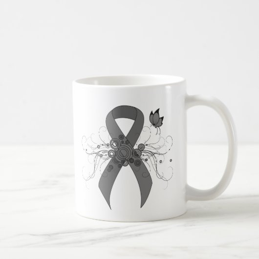Mug Ruban de sensibilisation gris avec papillon (Droite)