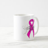 Mug Ruban de sensibilisation rose chaud avec papillon (Devant droit)