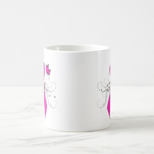 Mug Ruban de sensibilisation rose chaud avec papillon (Centre)