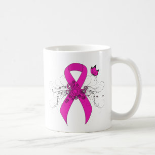 Mug Ruban de sensibilisation rose chaud avec papillon
