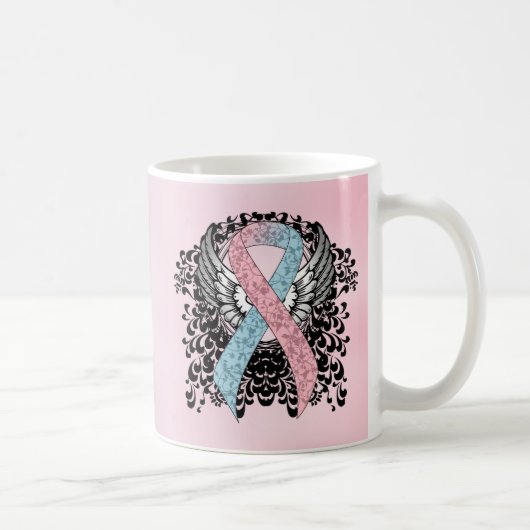 Mug Ruban de sensibilisation rose et bleu clair avec a (Droite)