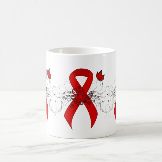 Mug Ruban de sensibilisation rouge avec papillon (Centre)