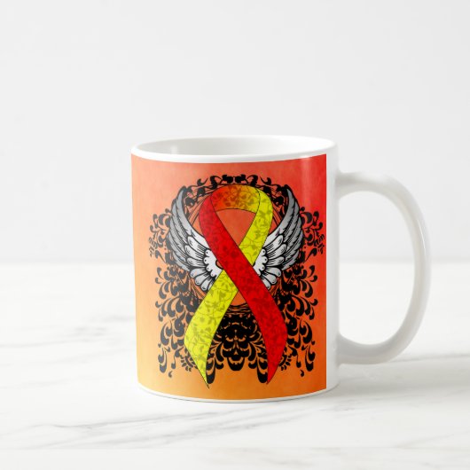 Mug Ruban de sensibilisation rouge et jaune avec ailes (Droite)