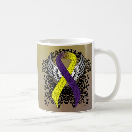 Mug Ruban de sensibilisation violet et jaune avec aile (Droite)