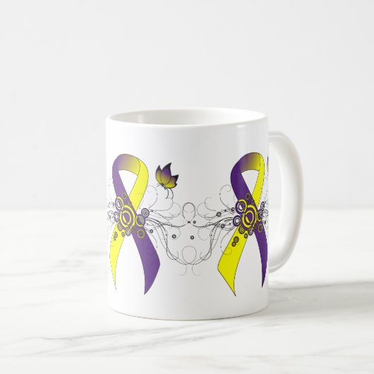 Mug Ruban de sensibilisation violet et jaune avec papi (Devant droit)