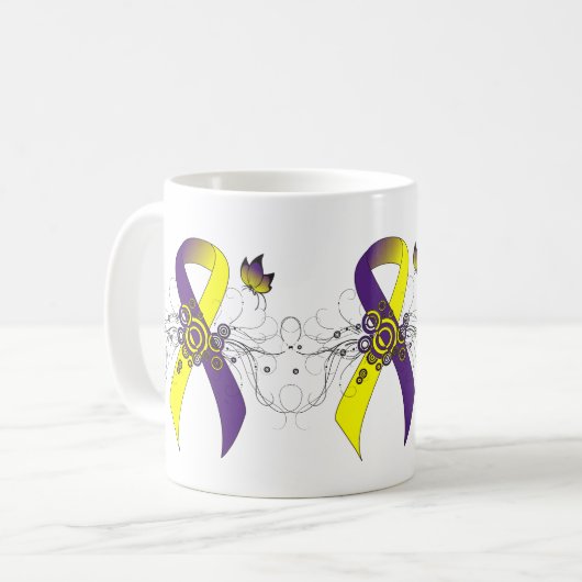 Mug Ruban de sensibilisation violet et jaune avec papi (Devant gauche)