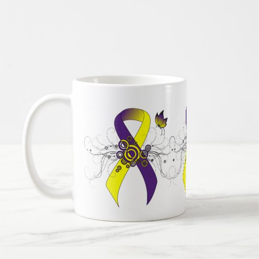 Mug Ruban de sensibilisation violet et jaune avec papi (Gauche)