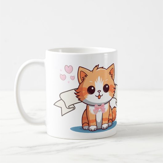 Mug Ruban esthétique Cute Chat Lover rose orange (Gauche)
