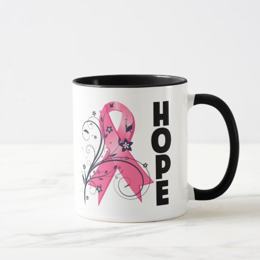 Mug Ruban floral d'espoir de cancer du sein (Droite)